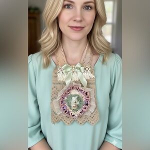 Handmade Jabot Collar Lace Crochet Shabby Chic OOAK Artisan